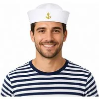 Das Kostümland Kostüm Matrosen Hut - Sailor Mütze mit Anker, Weiß Gold