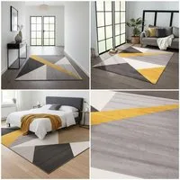 Vimoda Teppich Teppich Wohnzimmer Schlafzimmer Flur Teppich Geometrisches Muster Gelb, Rechteckig, Läufer Schlafzimmer Gelb