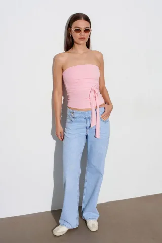 Hüfthohe Weitbein-Jeans aus Baumwoll-Denim