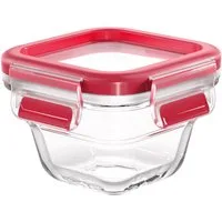Emsa Aufbewahrungsbecher Clip & Close Glas, Glas, Polyprophylen (PP), (2-tlg), 0,18 Liter, quadratisch, Stapelkante, backofengeeignet, auslaufsicher