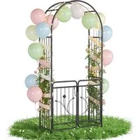 FIVMEN Rosenbogen Gartenbogen Torbogen Metall Rankgitter Rosenbögen mit Tür, Rankgitter Garten Rosenhilfe für Rosen und Kletterpflanzen, Schwarz