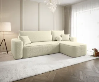 Ecksofa Schlafsofa Sofa AGEPO Stoff Quelle Creme Ottomane Rechts