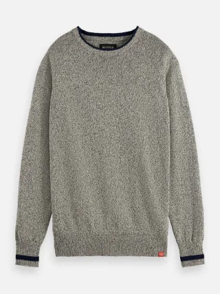 Scotch & Soda - Melange-Pullover mit Rundhalsausschnitt und normaler Passform beige/blau - Gr. - XL