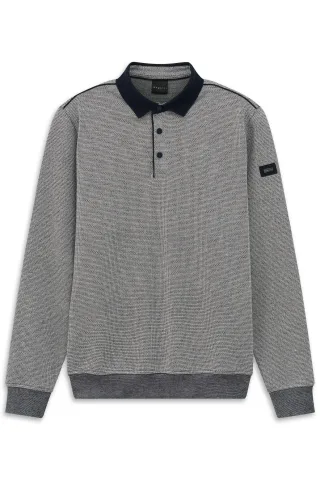 Bugatti Herren Sweatpoloshirt mit Druckknöpfen