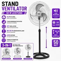 Ertex Standventilator Standventilator Luftkühler 50W Leise 45 cm Ventilator 3 in 1