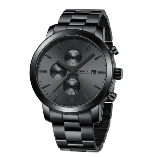 CRRJU Mens Chronograph Watch, Stainless Steel Strap Men Watch, Fashion Waterproof Black Wristwatch with a Box Male Ideal
