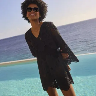 Strandkleid aus Spitze für Damen, Damen, size: regular, Schwarz, Baumwoll-Mischung/Nylon-Mischung, by Lands' End