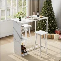 GarveeMore Esstisch Kleines Bartisch- und Stuhl Set, 3-teiliges Bartisch Set