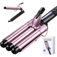 CkeyiN Lockenstab 25mm Wasserwellen-Lockenstab mit Klappbarem Griff 140℃-220℃, Turmalin-Keramik-Beschichtung, mit LED-Anzeige Verbrühungssichere Spitze und Stütze Aufhängeöse