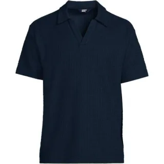 Jacquard-Shirt mit V-Ausschnitt, Herren,  Blau, Baumwolle/Polyester, by Lands' End