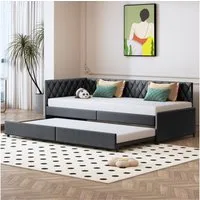 zebery Polsterbett Daybett 90x200cm,Tagesbett Schlafsofa mit Ausziehbett 90x190cm, Grau,Kinderbett mit Lattenrost, Samt