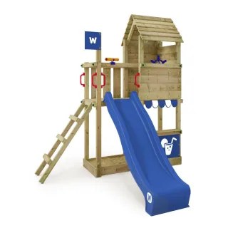 Kletterturm Smart Sparrow Spielturm mit Rutsche, Kletterleiter und Holzdach - Abenteuer Klettergerüst für den Garten aus massivem Holz - Wickey