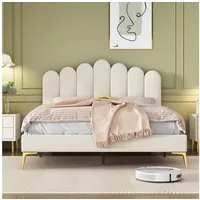 IDEASY Polsterbett Doppelbett, Jugendbett, Gästebett, 140 x 200 cm, hautfreundlicher Samtstoff, rosa, Metallfüße