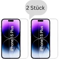CLM-Tech Displayschutzglas 2x Schutzfolie für iPhone 15 Plus - Panzerfolie für Apple iPhone 15 Plus, - Panzerglas Folie - Anti-Fingerabdruck und kratzfest -, 2 Stück, Kristallklar