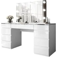 Lookway Schminktisch AURORA DOUBLE SILVER Weiß Hochglanz (1x Schminktisch, 1xSpiegel mit LED), mit Spiegel, mit LED, mit Schubladen