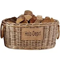 Dekoleidenschaft Kaminholzkorb aus Weide im Shabby Look, Feuerholzkorb, Weidenkorb, Brennholzkorb, großer Aufbewahrungskorb, Flechtkorb, Spielzeugkorb, Ordnungskorb