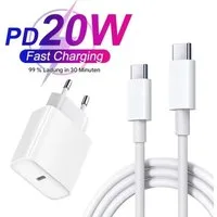 Montegoni 20W Schnellladegerät Set mit 1m USB-C Kabel, Fast Charger für iPhone Smartphone-Ladegerät (1× 20W PD Schnellladeadapter, 1m USB-C auf USB-C, Schnellladung, Power Delivery, 1m Kabel, Schutzfunktionen)
