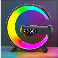 Athlix LED Nachttischlampe 4-in-1 Nachttischlampe mit Ladefunktion und Wecker Ladestation Lampe, LED fest integriert, Bunt, 360° Surround-Sound, Kabelloses Laden, Millionen Farboptionen