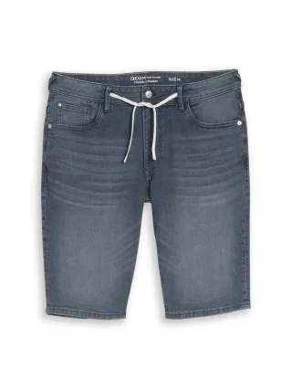 Denim Tom Tailor - TTAEDAN STRAIGHT Jeans Shorts mit Kordelzug mid stone blue grey denim - Gr. - M