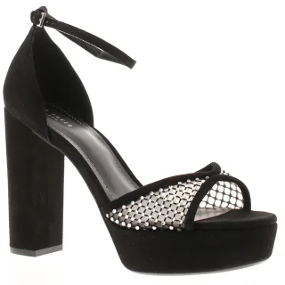 Ted Baker Damenabsätze Bexins Wildleder Leder Plateausandalen Blockabsatz Peeptoe Schwarz