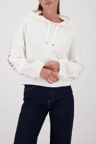 monari - Strickpullover mit Spitze off-white - Gr. - 44