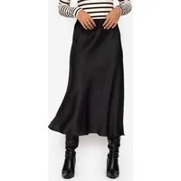 SASSYCLASSY Midirock Glamouröser Rock Damen in Satin-Optik Satin Rock in A Linie in Midi Länge mit elastischem Bund Schwarz
