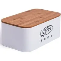 Zedelmaier Brotkasten Brotdosen aus Metall mit ökologischem Naturdeckel (als Schneidebrett), (MBH003&4), Geräumiger Retro Brotkasten aus Metall mit Holzdeckel, runder Rand