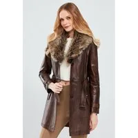 Derimod Lederjacke Rhoda Ledertrenchcoat mit Kunstfell