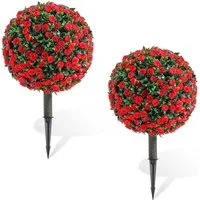 Kunstbaum 2 Stück Künstliche Rose Topiary Kugel mit Boden Spikes, GarveeMore