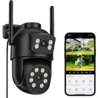 Athlix Überwachungskamera 4K 8MP HD Wifi Kamera Außen Dual Lens Video Audio Überwachung (Infrarot Nachts, KI Menschenerkennung, Mikrofon + Lautsprecher)