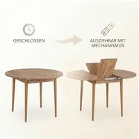 Skye Decor Esstisch Viola, Funktional Tisch mit ausziehbarer Tischplatte, Rund, Platzsparend