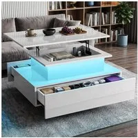 oyajia Couchtisch Hochglanz Wohnzimmertisch Mit LED Beleuchtung, Höhenverstellbarer (Bluetooth-Fernbedienung.App-Steuerung, offenen Fächern,stabil, pflegeleicht, Hochglanz-Design, 85 x 55 x 42-59.5cm Beistelltisch), mit 2 Schubladen und Stauraum