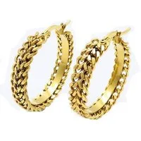 BUNGSA Ohrring-Set Creolen Boho Style mit Kettenmuster gold aus Edelstahl Damen (1 Paar (2 Stück), 2-tlg), Ohrschmuck Ohrringe