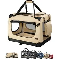 lionto Tiertransportbox für Katzen, leicht und komfortabel aus Textil bis 10 kg, 50x36x34 cm, beige