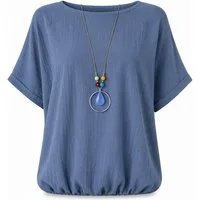 ITALY VIBES Kurzarmbluse - Blusenshirt Damen - leichte Sommerbluse mit Gummibund und Kette Gratis Kette zu jeder Bluse! / ONE SIZE - passend von Größe S bis L