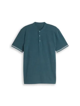 Denim Tom Tailor - Piqué Poloshirt mit Stehkragen tide petrol - Gr. - M