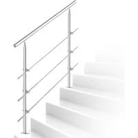 Clanmacy Treppengeländer Edelstahl Ø 42mm für Innen&Außen Treppenhaus 80 -160cm 0-5 Querstäbe, 80 cm Länge, mit 3 Pfosten, für Brüstung Balkon Garten