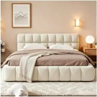 Simurq Polsterbett 140x200 cm Doppelbett Modernes, Jugendbett Leinen Stoff (1-tlg., ohne Matratze), Bubble Bett Mit Lattenrost gepolstertes Kopfteil