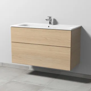 Sanipa 3way Waschtischunterbau zu Geberit Renova Plan Slim Waschtisch mit 2 Auszügen, Eiche-Nordic SM68848