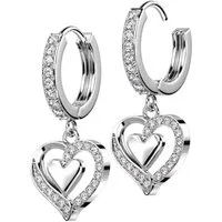 BUNGSA Creolen-Set Creolen mit Herzanhänger und Kristallen silber aus Edelstahl Damen (1 Paar (2 Stück), 2-tlg), Ohrschmuck Ohrringe
