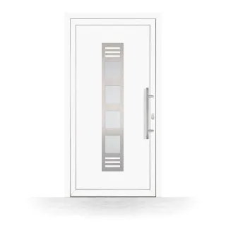 Haustür PVC, Weiß, 760 x 1885 mm, 3-Punkt-Hakenverriegelung, nach innen öffnend, Modell Salzgitter, individuell konfigurieren