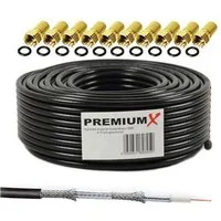 PremiumX 50m BASIC Koaxialkabel schwarz 135dB 4-fach SAT Kabel 10x F-Stecker SAT-Kabel
