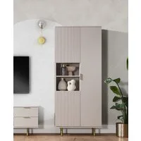 Compleo Regal Fronten gefräst, 3 Drehtüren, elegantes Glamour-Regal, Möbelfarbe: Kaschmir oder Schwarz