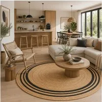 Pergamon Sisalteppich Naturfaser Teppich Jute Salsa Streifen Rund, Rund, Höhe: 8 mm
