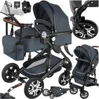 tectake Kombi-Kinderwagen Mats, klappbar, mit 5-Punkt-Gurt, Schutzbügel und Handschlaufe