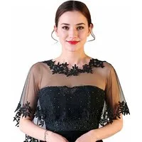 Zaewry Bolero Spitzen-Stola für Damen, transparenter Schal,Hochzeits-Cape elegante Schulterbedeckung für Hochzeit und Brautmode,Halblange Ärmel