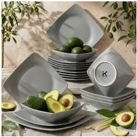 KONSIMO® Tafelservice EPIRI Geschirrset, Modern, hergestellt in der EU (18-tlg), 6 Personen, Keramik, quadratisch, Spulmachinen- und Mikrowellengeeignet