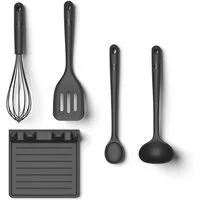 Hoffmann Germany Kochbesteck-Set 5-tlg. Küchenhelfer Pfannenwender Kochlöffel Ablage (Set, 5-tlg., 5-tlg.: Pfannenwender, Kochlöffel, Kelle, Schneebesen, Ablage), Schöpfkelle, Schneebesen, Ablage, spülmaschinengeeignet, 200°C