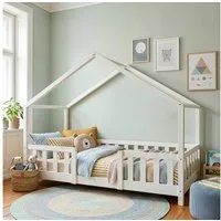 en.casa Kinderbett (Bett und Matratze), »Treviolo« mit Matratze Montessori Weiß 80x160 cm