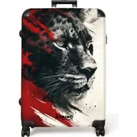 NoBoringSuitcases.com© Hartschalen-Trolley Schwarzer und weißer Panther mit roter Farbe 77 cm - 98 L, 8 Rollen, Rollkoffer für Männer, Reisekoffer, Trolley für 30kg